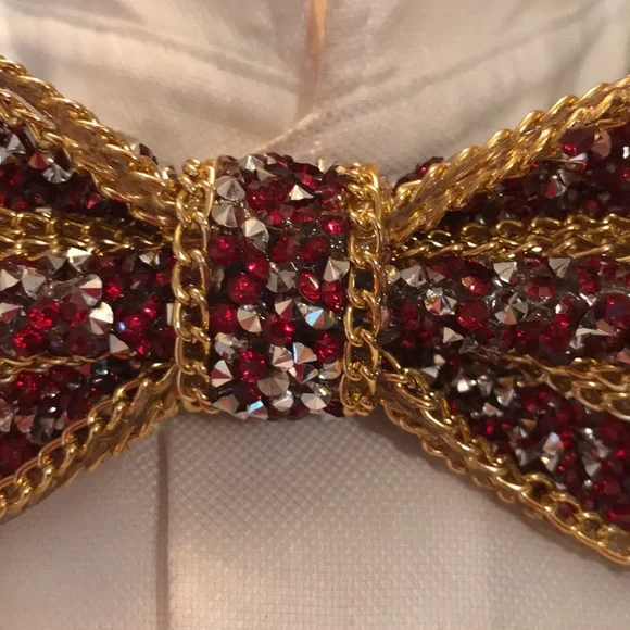 Gold and Red Beaded Bow Tie